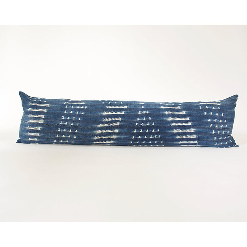 Indigo African Mud Cloth Extra Long Lumbar Pillow - 14x50 #26 pillow