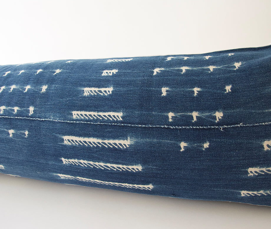 Indigo African Mud Cloth Extra Long Lumbar Pillow - 14x50 #28