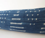 Indigo African Mud Cloth Extra Long Lumbar Pillow - 14x50 #28