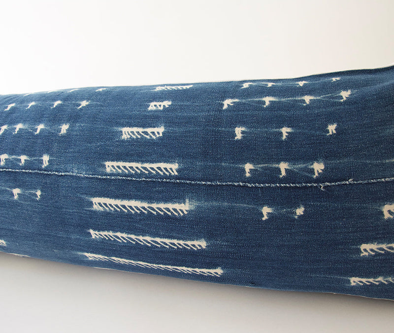 Indigo African Mud Cloth Extra Long Lumbar Pillow - 14x50 #28
