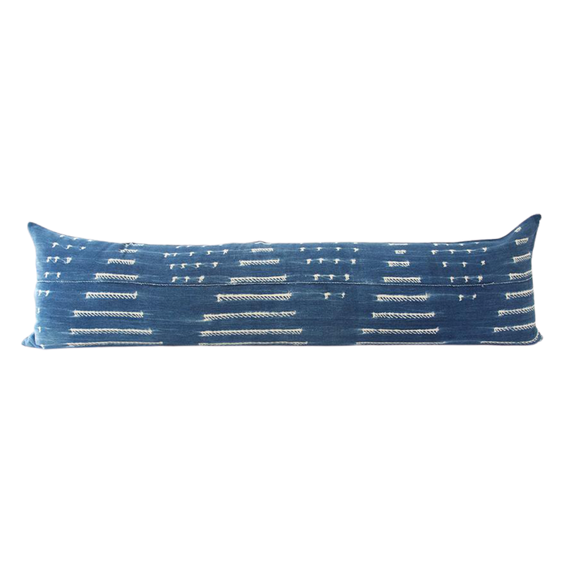 Indigo African Mud Cloth Extra Long Lumbar Pillow - 14x50 #28 pillow