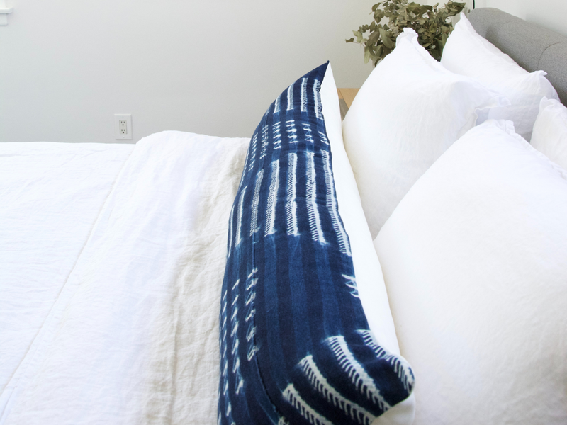 Indigo African Mud Cloth Extra Long Lumbar Pillow - 14x50 #29