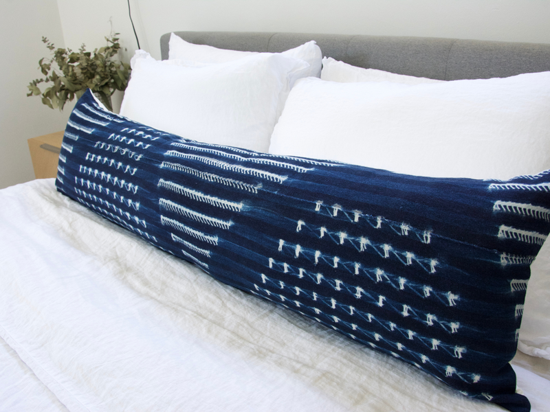 Indigo African Mud Cloth Extra Long Lumbar Pillow - 14x50 #29