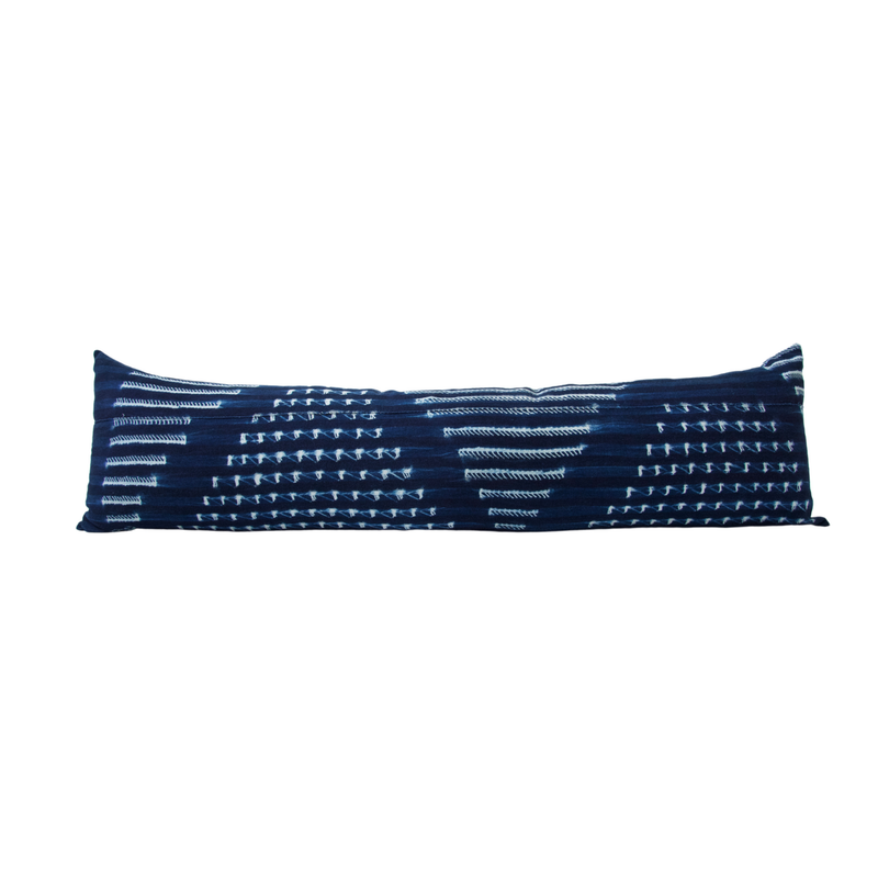 Indigo African Mud Cloth Extra Long Lumbar Pillow - 14x50 #29 pillow
