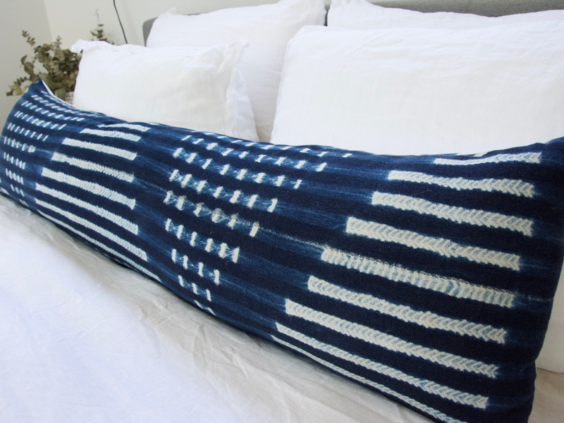 Indigo African Mud Cloth Extra Long Lumbar Pillow - 14x50 #31