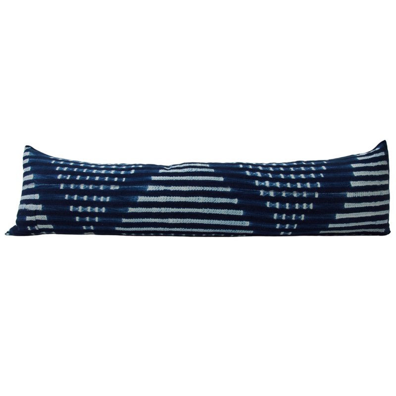 Indigo African Mud Cloth Extra Long Lumbar Pillow - 14x50 #31 pillow