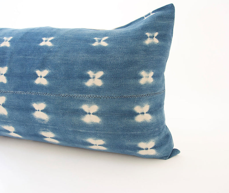 Indigo African Mud Cloth Lumbar Pillow - 14x22 #15