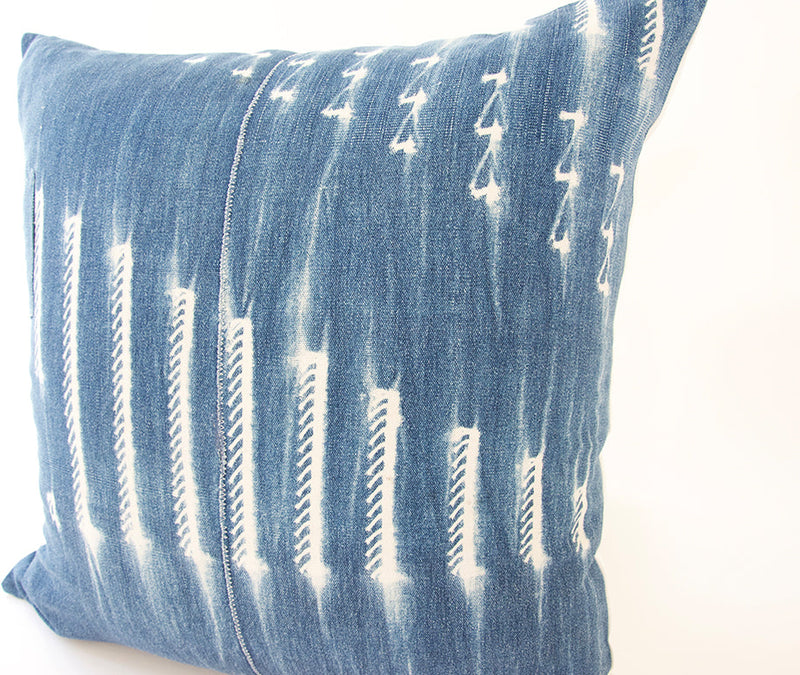 Indigo African Mud Cloth Pillow - 20x20 #12