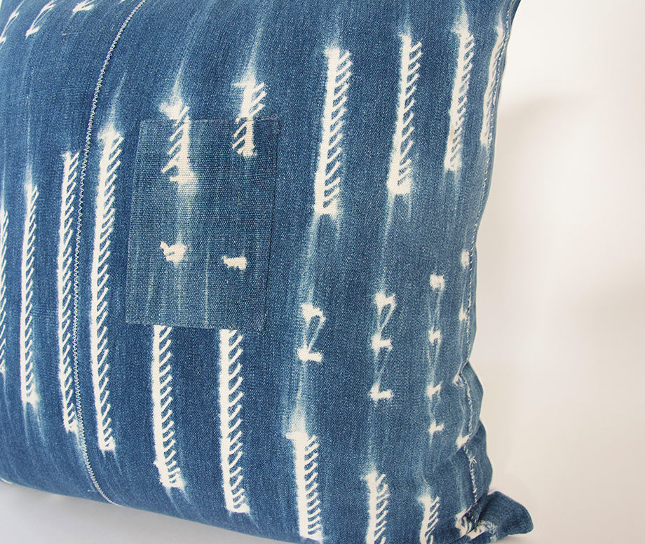 Indigo African Mud Cloth Pillow - 22x22 #5