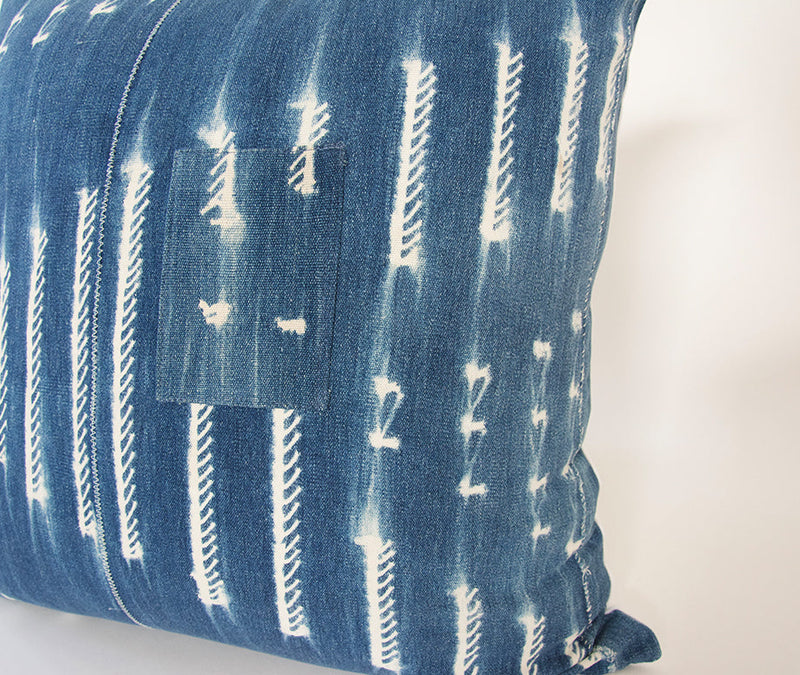Indigo African Mud Cloth Pillow - 22x22 #5