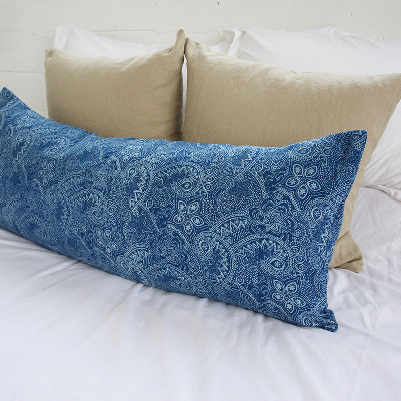 Indigo Bagru Print Extra Long Lumbar Pillow - 14x36