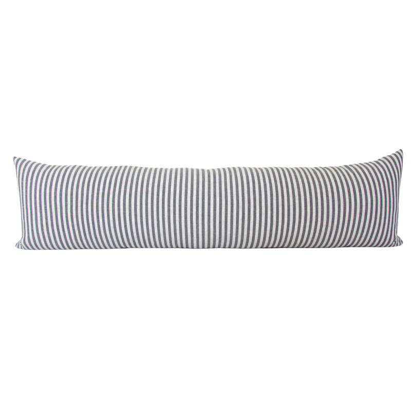 Large Dark Grey & White Striped Extra Long Lumbar Pillow Case - 14x50 pillow