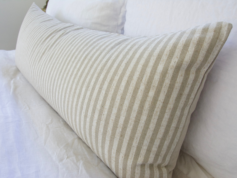 Large Taupe & White Striped Extra Long Lumbar Pillow - 14x36
