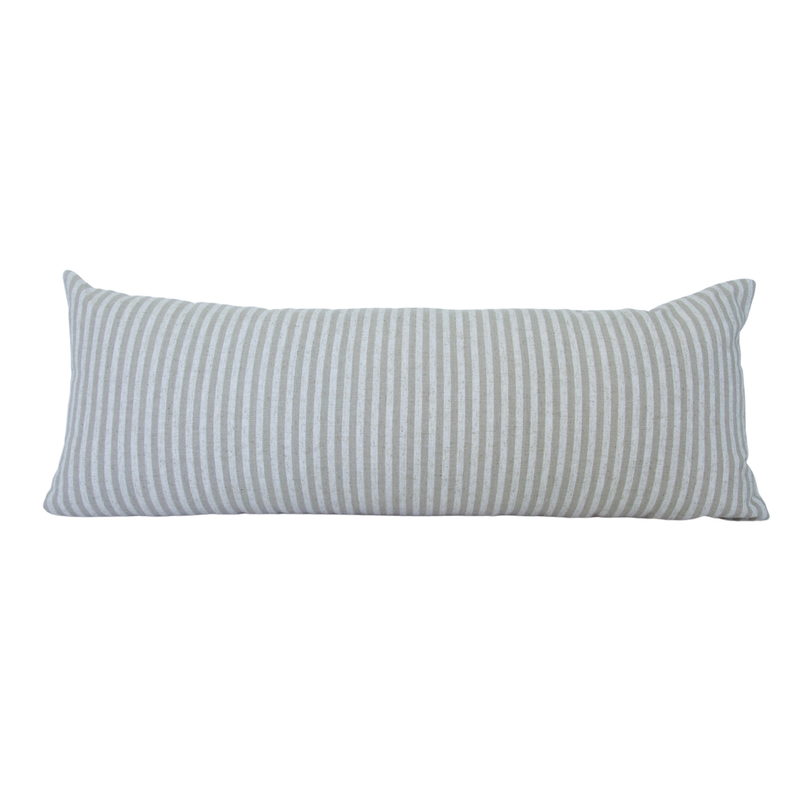 Large Taupe & White Striped Extra Long Lumbar Pillow - 14x36 pillow