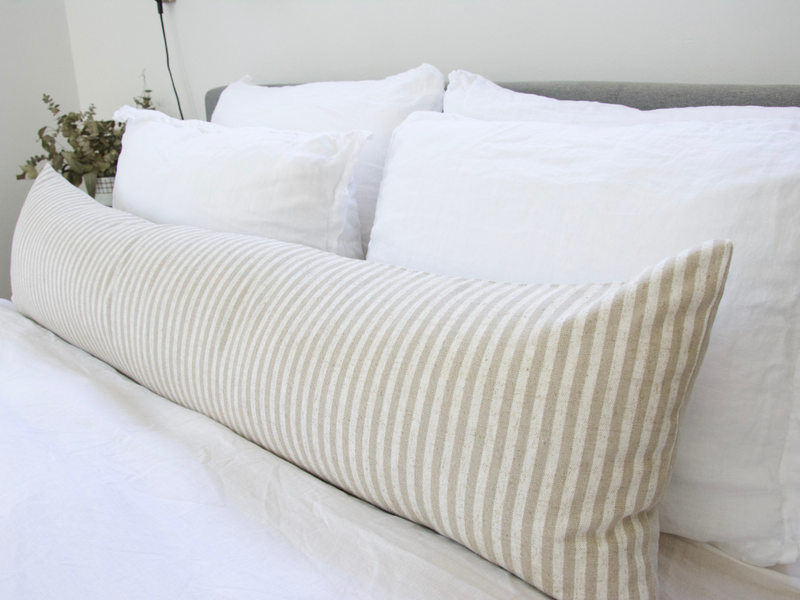 Large Taupe & White Striped Extra Long Lumbar Pillow Case - 14x50