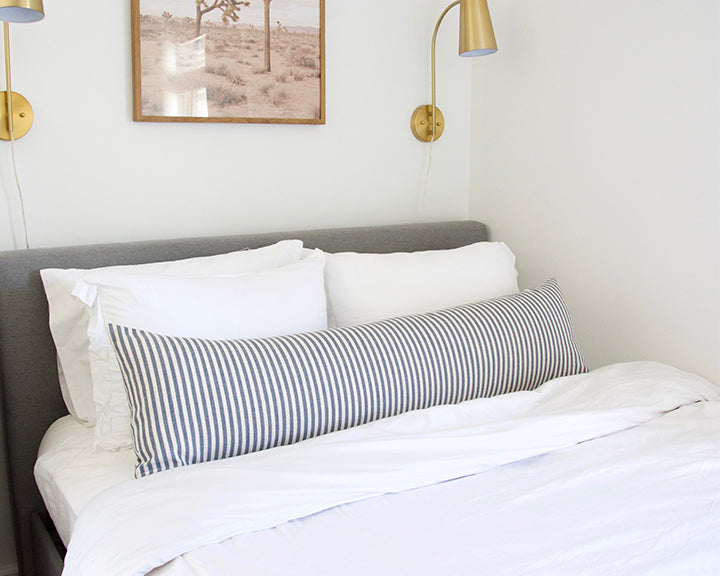 Large Blue & White Striped Extra Long Lumbar Pillow Case -  14x50