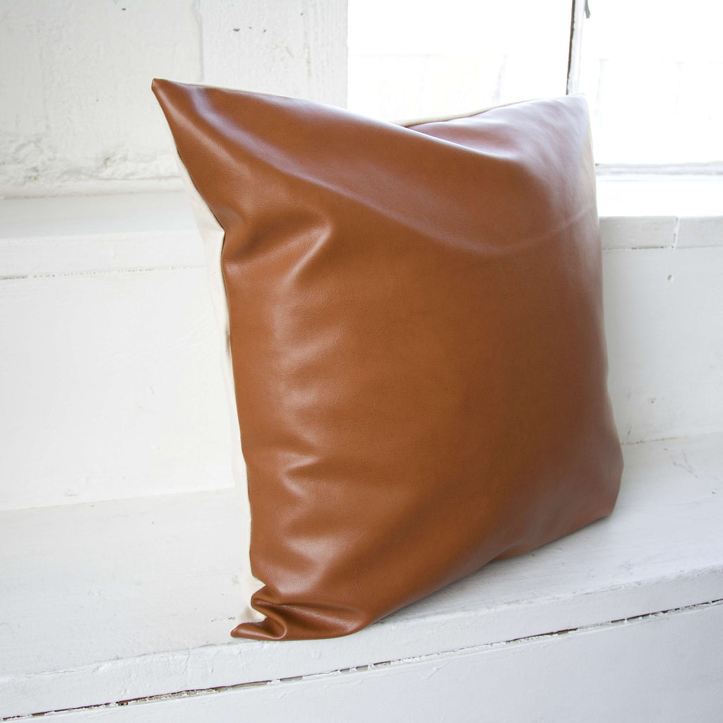 Light Brown Faux Leather Pillow Case - 20x20 (FINAL SALE)
