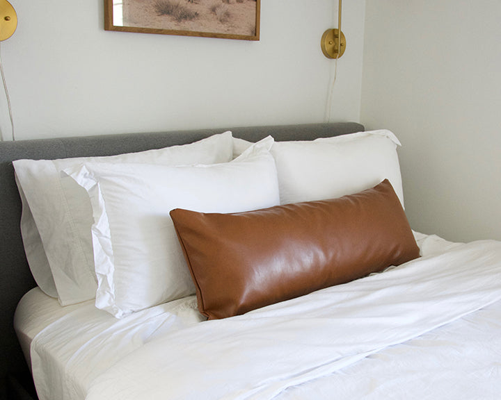 Light Brown Faux Leather Extra Long Lumbar Pillow - 14x36