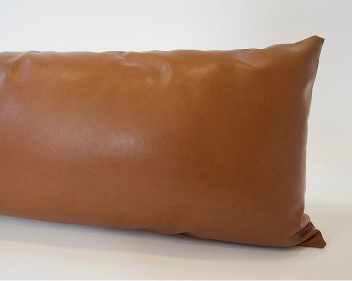 Light Brown Faux Leather Extra Long Lumbar Pillow - 14x36