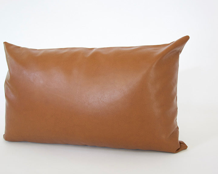 Light Brown Faux Leather Lumbar Pillow - 14x22