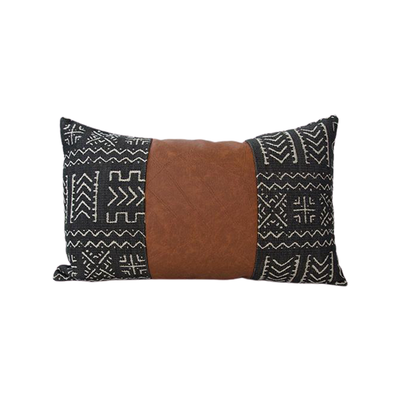 Mix & Match: Black Tribal / Faux Leather Patchwork Pillow - 14x22 pillow