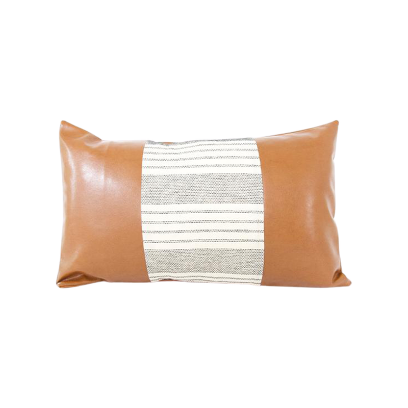 Mix & Match: White Stripe / Faux Leather Lumbar Pillow - 14x22 pillow