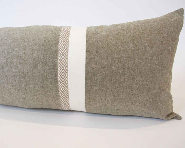 Mix & Match: Olive Green & White Southwest Stripe Extra Long Lumbar Pillow - 14x36