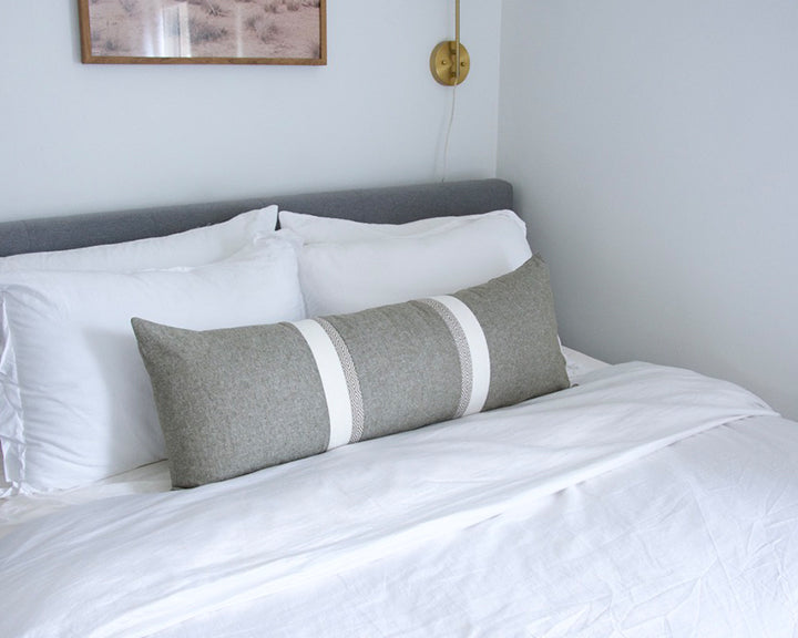 Mix & Match: Olive Green & White Southwest Stripe Extra Long Lumbar Pillow - 14x36