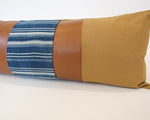 Mix & Match: Tan & Indigo Stripe / Faux Leather Extra Long Lumbar Pillow - 14x36