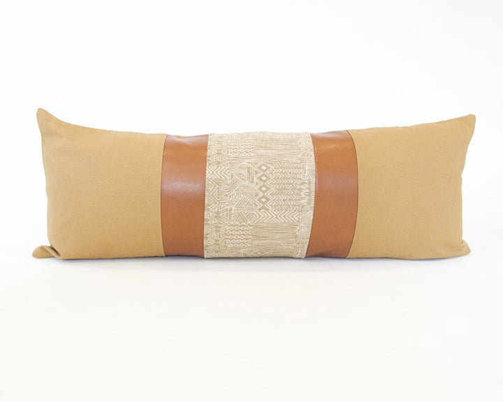 Mix & Match: Tan & Natural Safari / Faux Leather Extra Long Lumbar Pillow Case - 14x36