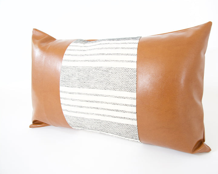Mix & Match: White Stripe / Faux Leather Lumbar Pillow - 14x22