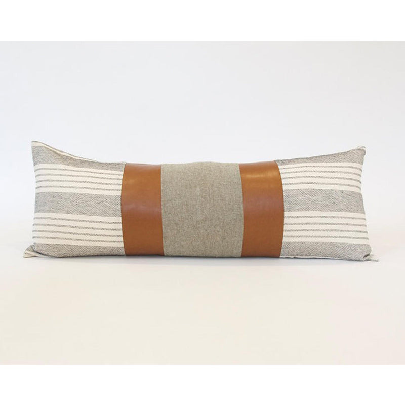 Mix & Match: White Stripe & Olive Green  / Faux Leather Extra Long Lumbar Pillow - 14x36 pillow