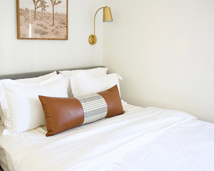 Mix & Match: White Stripe / Faux Leather Extra Long Lumbar Pillow #3 - 14x36