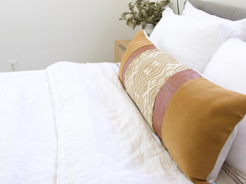 Mixed: Golden Ebony / Faux Leather Extra Long Lumbar Pillow - 14x36