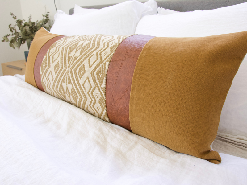 Mixed: Golden Ebony / Faux Leather Extra Long Lumbar Pillow - 14x36