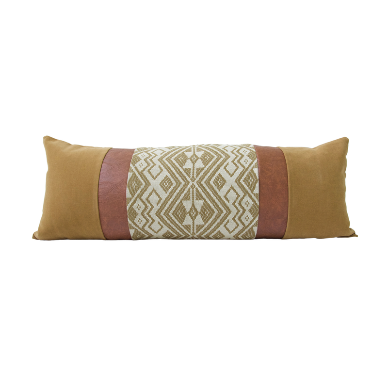 Mixed: Golden Ebony / Faux Leather Extra Long Lumbar Pillow - 14x36 pillow
