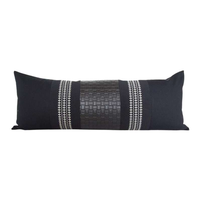 Mixed: Black Diamond / Faux Basketweave Leather Extra Long Lumbar Pillow Case - 14x36 pillow