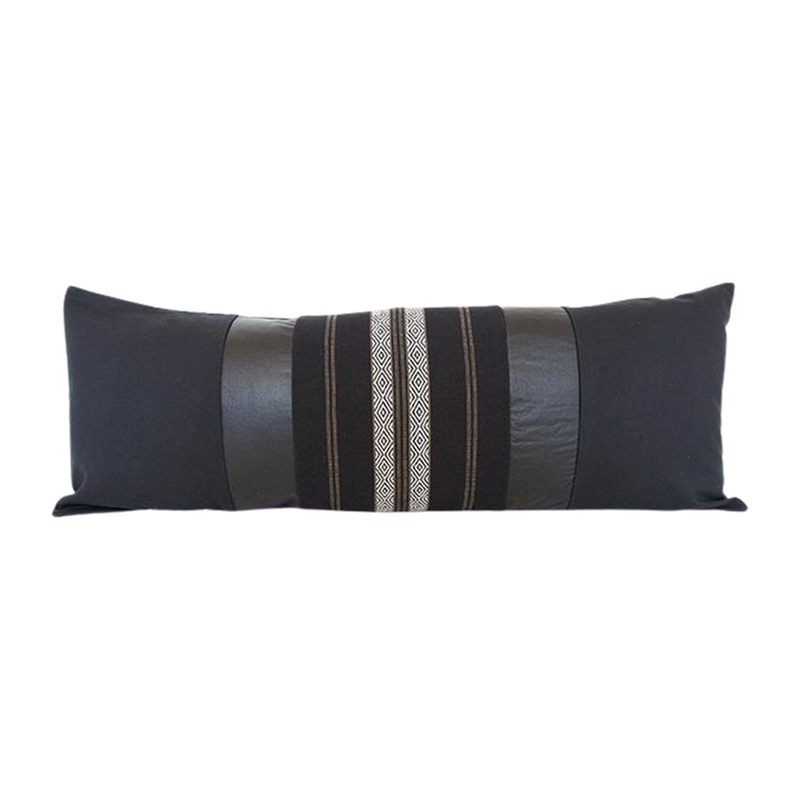 Mixed: Southwest Stripes / Faux Leather Extra Long Lumbar Pillow - 14x36