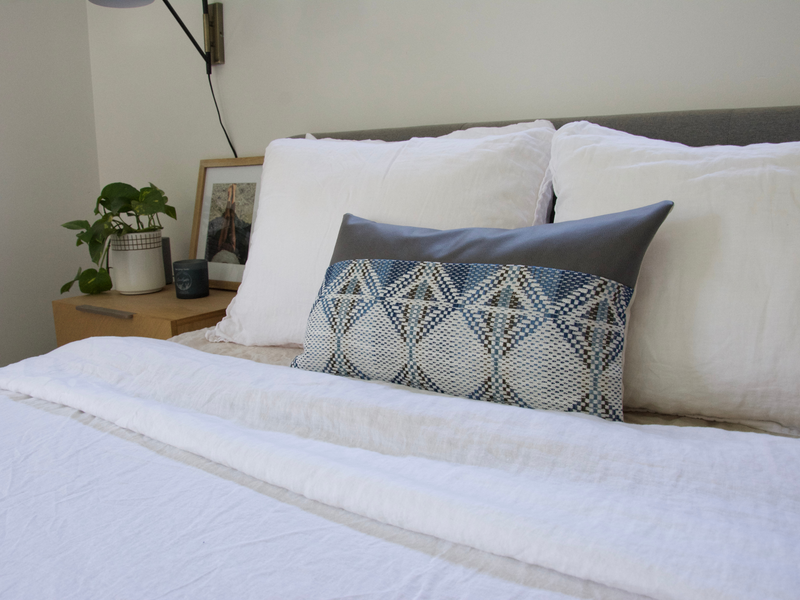 Mixed: Adoette Indigo + Faux Leather Lumbar Pillow Case - 14x22