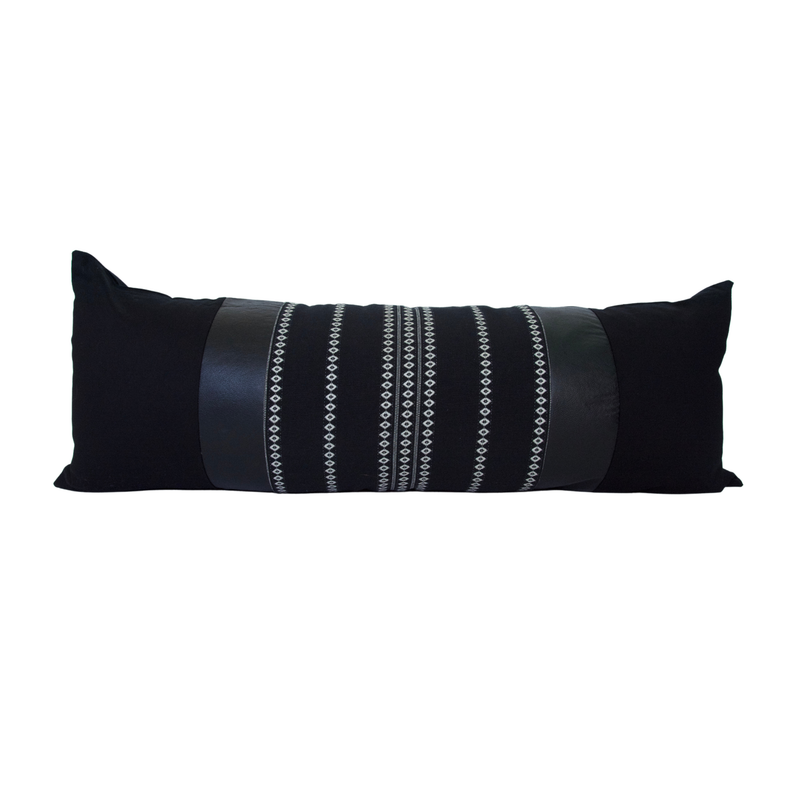 Mixed: Black Diamond / Black Faux Leather Extra Long Lumbar Pillow Case #1 - 14x36 pillow