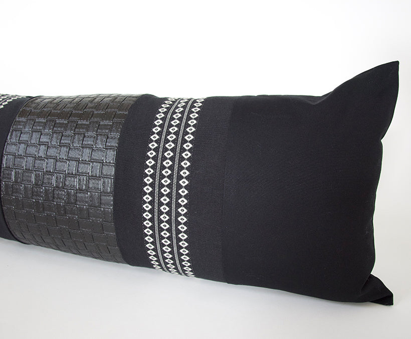 Mixed: Black Diamond / Faux Basketweave Leather Extra Long Lumbar Pillow Case - 14x36