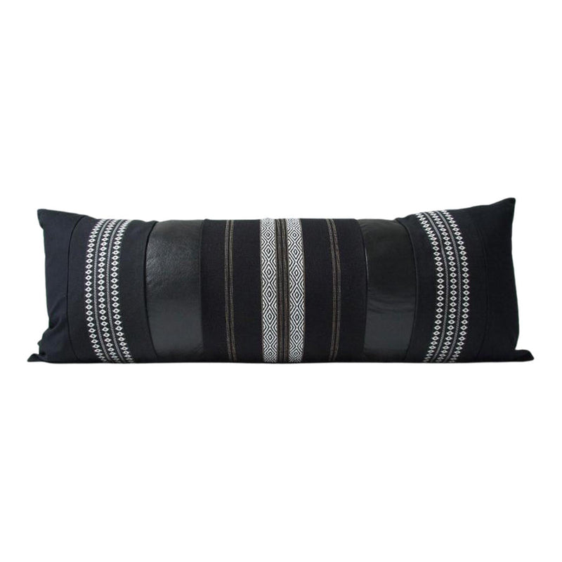 Mixed: Black Diamond & Southwest Stripes / Black Faux Leather Extra Long Lumbar Pillow #1 - 14x36 pillow