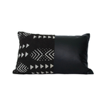 Mixed: Black Mud Cloth + Faux Leather Lumbar Pillow Case - 14x22 pillow