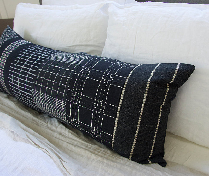 Mixed: Black Patchwork Extra Long Lumbar Pillow Case - 14x36
