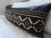 Mixed: Black & White Mud Cloth + Faux Leather Extra Long Lumbar Pillow Case - 14x36