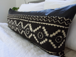 Mixed: Black & White Mud Cloth + Faux Leather Extra Long Lumbar Pillow Case - 14x36