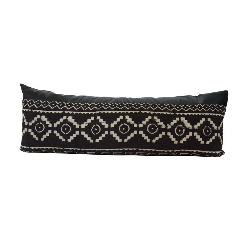 Mixed: Black & White Mud Cloth + Faux Leather Extra Long Lumbar Pillow Case - 14x36 pillow