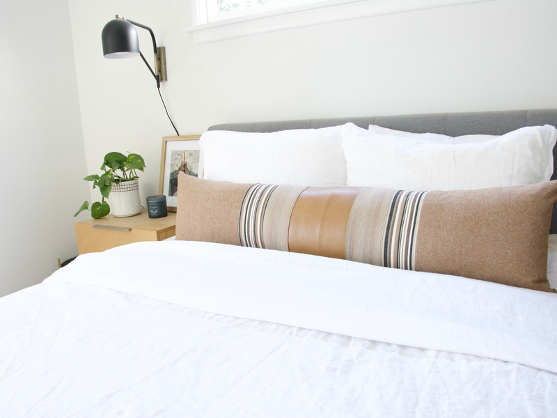 Mixed: Brown & Black Striped / Faux Leather Extra Long Lumbar Pillow Case - 14x50