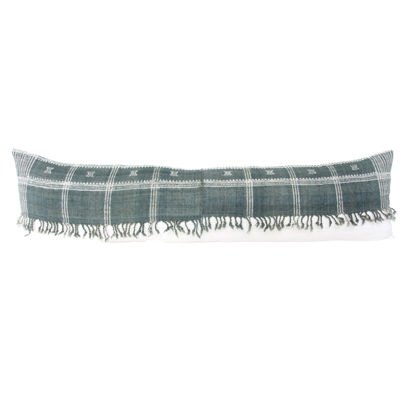 Mixed: Dark Grey Bhujodi & White Mud Cloth Extra Long Lumbar Pillow Case - 14x50 pillow