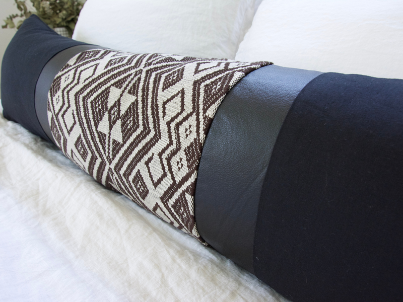 Mixed: Ebony / Black Faux Leather Extra Long Lumbar Pillow Case - 14x50